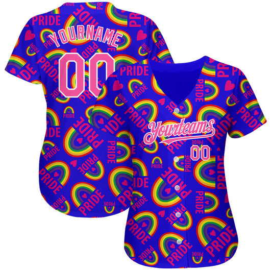 Custom Rainbow For Pride Month Love Is Love LGBT 3D Authentic Baseball Jersey - Sky-Custom