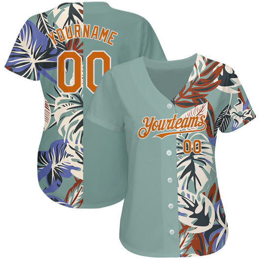 Custom Teal Texas Orange-White 3D Pattern Design Hawaii Tropical Palm Leaves Authentic Baseball Jersey - Sky-Custom