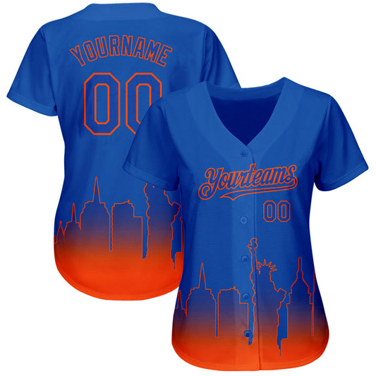 Custom Royal Orange 3D New York City Edition Fade Fasion Authentic Baseball Jersey - Sky-Custom