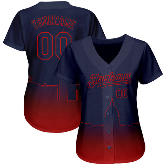 Custom Navy Red 3D Washington City Edition Fade Fasion Authentic Baseball Jersey - Sky-Custom