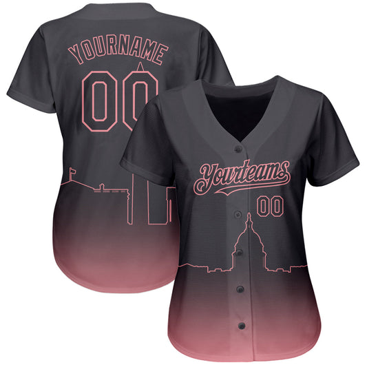 Custom Steel Gray Medium Pink 3D Washington City Edition Fade Fasion Authentic Baseball Jersey - Sky-Custom