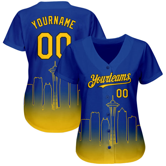 Custom Royal Yellow-Black 3D Seattle City Edition Fade Fasion Authentic Baseball Jersey - Sky-Custom
