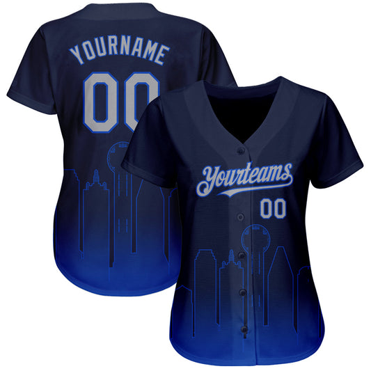 Custom Navy Gray-Thunder Blue 3D Dallas City Edition Fade Fasion Authentic Baseball Jersey - Sky-Custom
