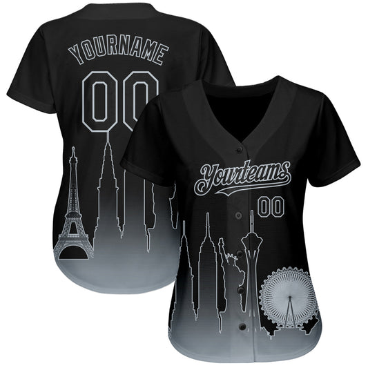 Custom Black Silver 3D Las Vegas City Edition Fade Fasion Authentic Baseball Jersey - Sky-Custom