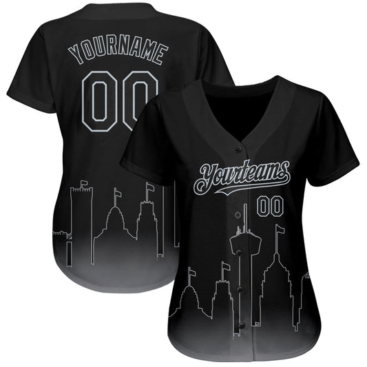 Custom Black Gray 3D San Antonio City Edition Fade Fasion Authentic Baseball Jersey - Sky-Custom