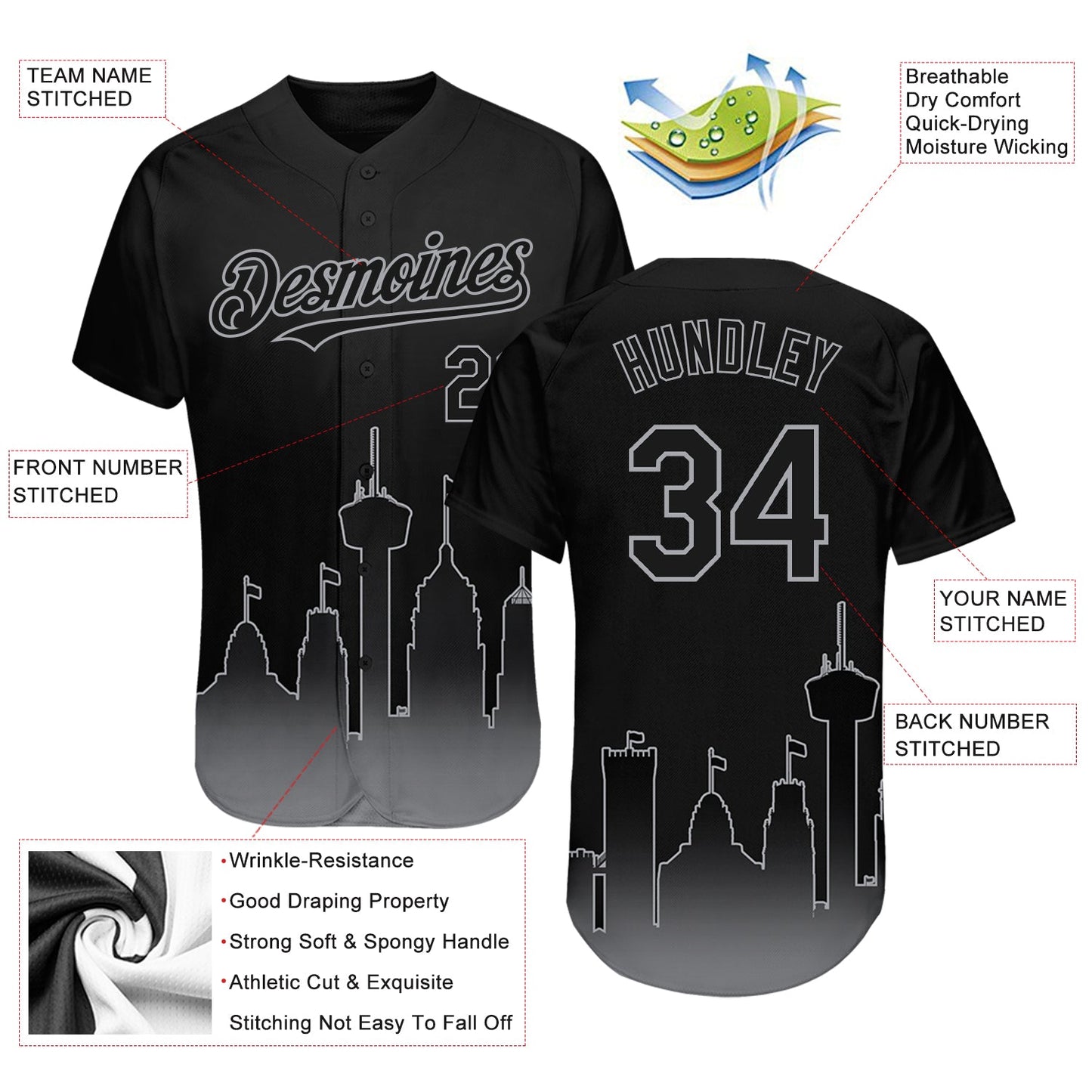 Custom Black Gray 3D San Antonio City Edition Fade Fasion Authentic Baseball Jersey - Sky-Custom