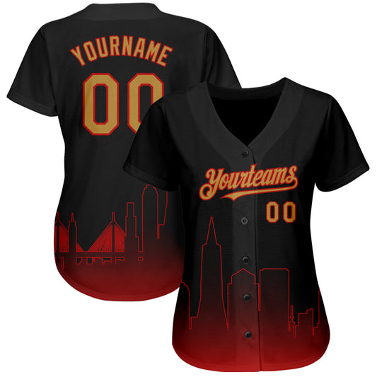 Custom Black Old Gold-Red 3D San Francisco City Edition Fade Fasion Authentic Baseball Jersey - Sky-Custom