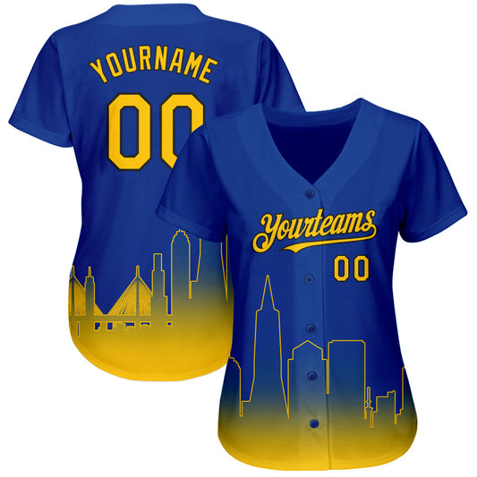 Custom Royal Yellow-Black 3D San Francisco City Edition Fade Fasion Authentic Baseball Jersey - Sky-Custom