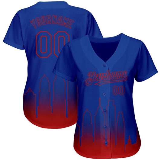 Custom Royal Red 3D Philadelphia City Edition Fade Fasion Authentic Baseball Jersey - Sky-Custom