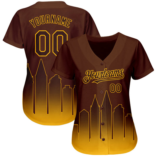 Custom Brown Gold 3D San Diego City Edition Fade Fasion Authentic Baseball Jersey - Sky-Custom