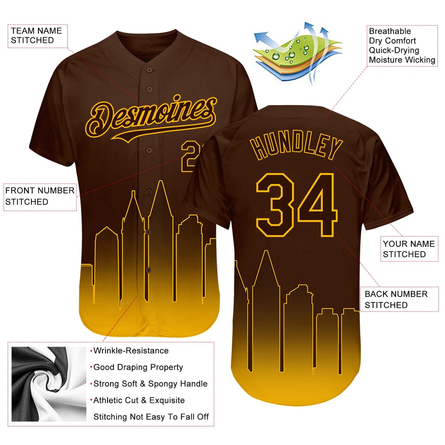 Custom Brown Gold 3D San Diego City Edition Fade Fasion Authentic Baseball Jersey - Sky-Custom