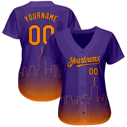 Custom Purple Bay Orange-Black 3D Phoenix City Edition Fade Fasion Authentic Baseball Jersey - Sky-Custom