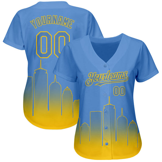 Custom Light Blue Yellow 3D Boston City Edition Fade Fasion Authentic Baseball Jersey - Sky-Custom