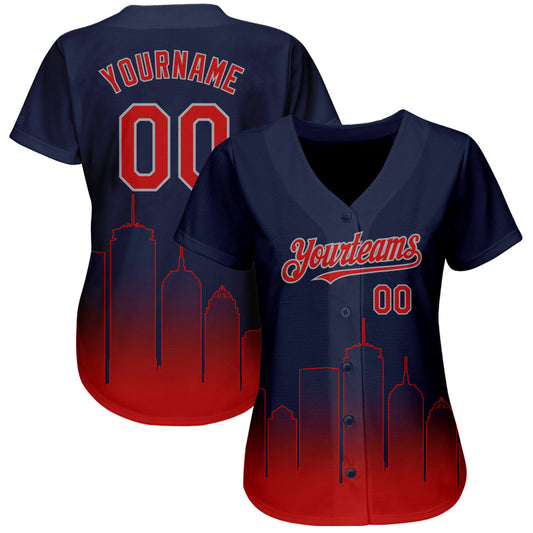 Custom Navy Red-Gray 3D Boston City Edition Fade Fasion Authentic Baseball Jersey - Sky-Custom