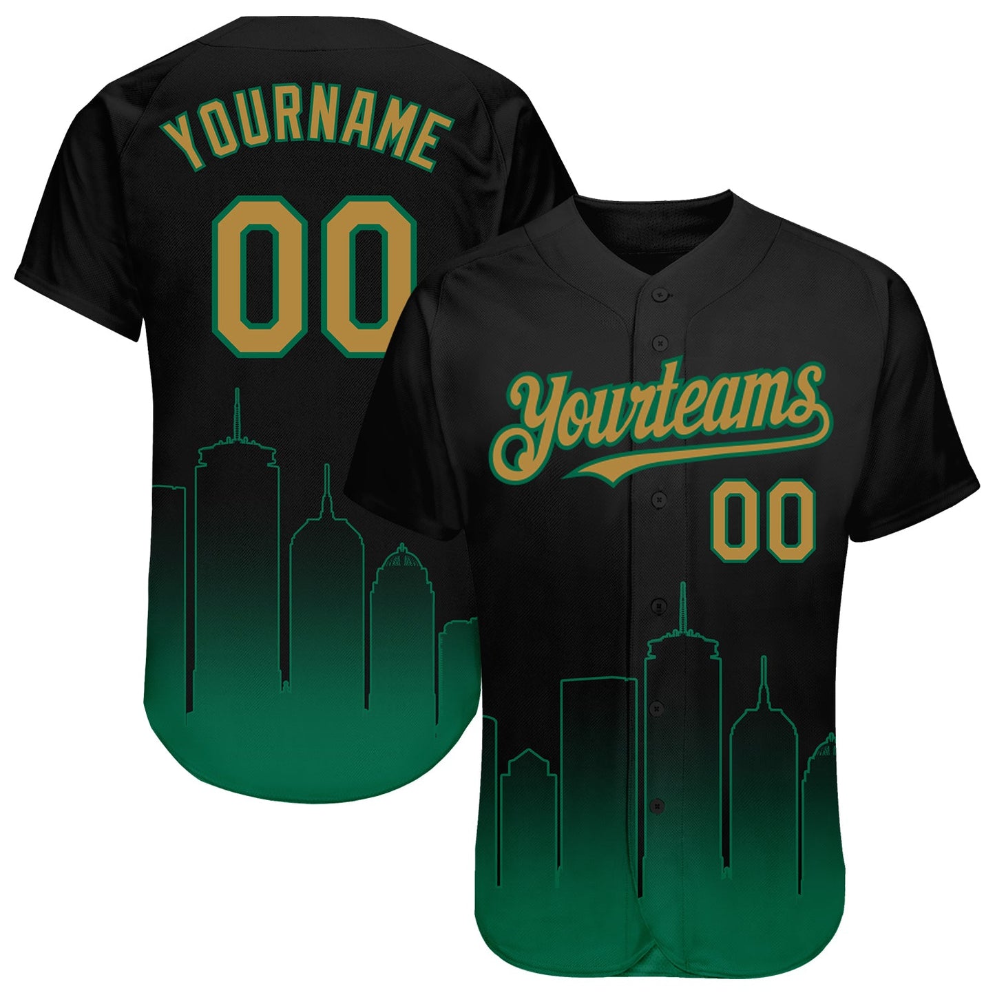 Custom Black Old Gold-Kelly Green 3D Boston City Edition Fade Fasion Authentic Baseball Jersey - Sky-Custom
