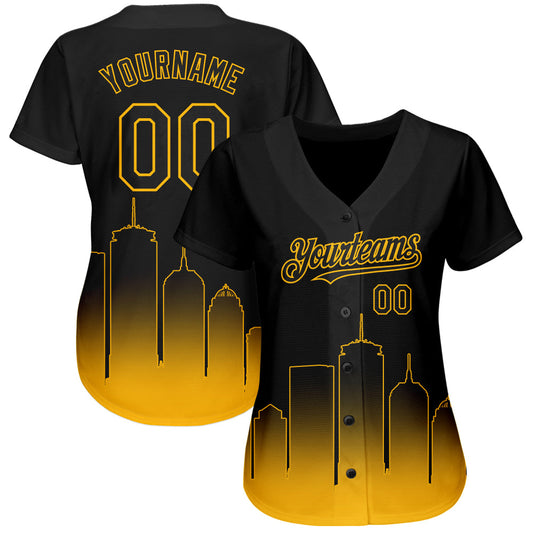 Custom Black Gold 3D Boston City Edition Fade Fasion Authentic Baseball Jersey - Sky-Custom