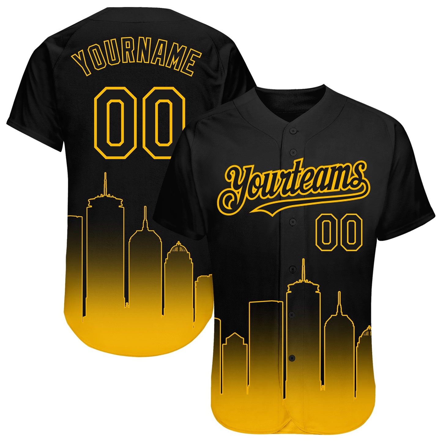 Custom Black Gold 3D Boston City Edition Fade Fasion Authentic Baseball Jersey - Sky-Custom