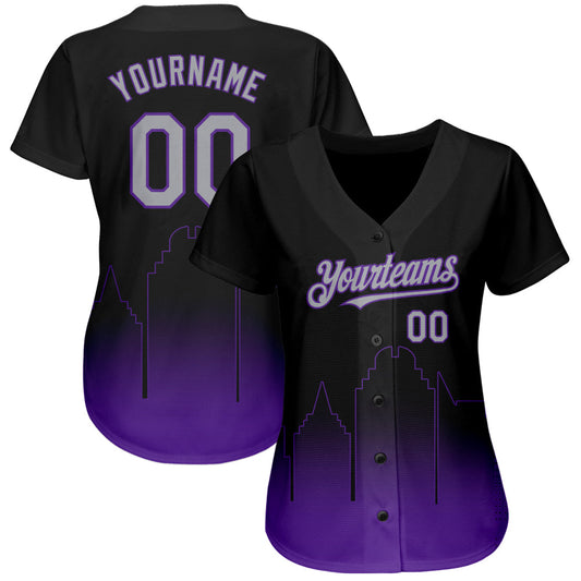 Custom Black Gray-Purple 3D Sacramento City Edition Fade Fasion Authentic Baseball Jersey - Sky-Custom