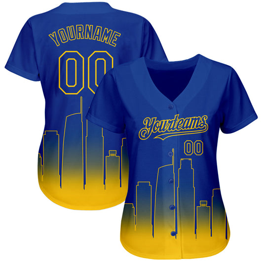 Custom Royal Yellow 3D Los Angeles City Edition Fade Fasion Authentic Baseball Jersey - Sky-Custom