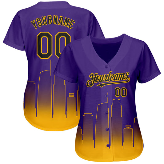 Custom Purple Black-Gold 3D Los Angeles City Edition Fade Fasion Authentic Baseball Jersey - Sky-Custom