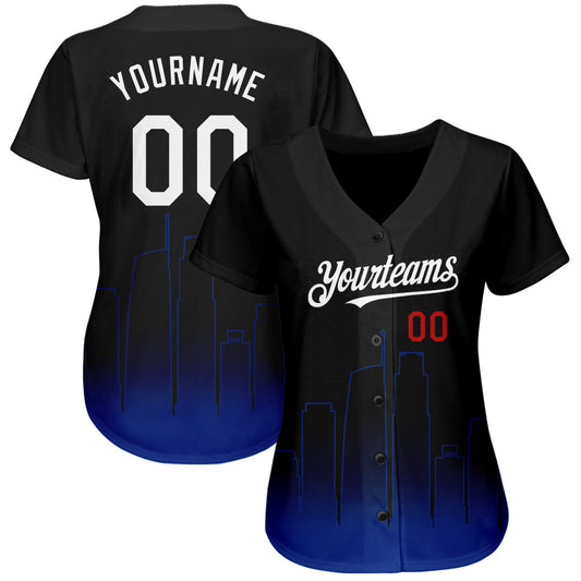 Custom Black White Royal-Red 3D Los Angeles City Edition Fade Fasion Authentic Baseball Jersey - Sky-Custom