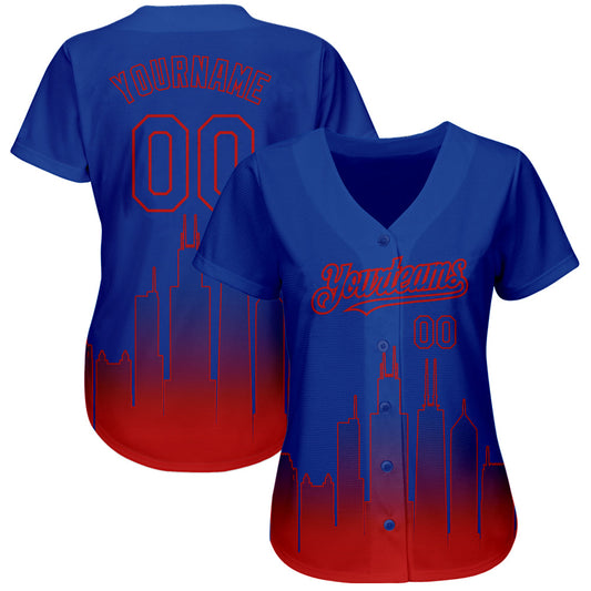 Custom Royal Red 3D Chicago City Edition Fade Fasion Authentic Baseball Jersey - Sky-Custom