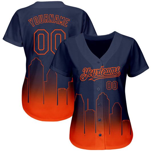 Custom Navy Orange 3D Houston City Edition Fade Fasion Authentic Baseball Jersey - Sky-Custom