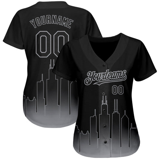 Custom Black Gray 3D Chicago City Edition Fade Fasion Authentic Baseball Jersey - Sky-Custom