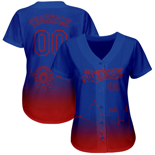 Custom Royal Red 3D Atlanta City Edition Fade Fasion Authentic Baseball Jersey - Sky-Custom