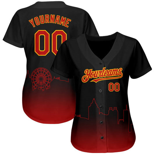 Custom Black Red-Gold 3D Atlanta City Edition Fade Fasion Authentic Baseball Jersey - Sky-Custom