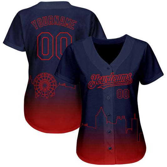 Custom Navy Red 3D Atlanta City Edition Fade Fasion Authentic Baseball Jersey - Sky-Custom