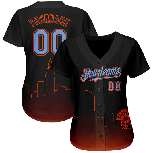 Custom Black Powder Blue-Orange 3D Miami City Edition Fade Fasion Authentic Baseball Jersey - Sky-Custom