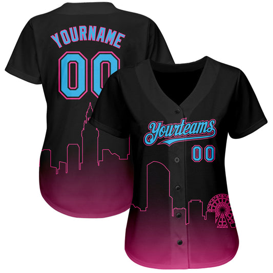 Custom Black Sky Blue-Pink 3D Miami City Edition Fade Fasion Authentic Baseball Jersey - Sky-Custom