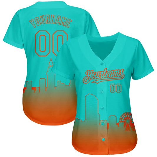 Custom Aqua Orange 3D Miami City Edition Fade Fasion Authentic Baseball Jersey - Sky-Custom