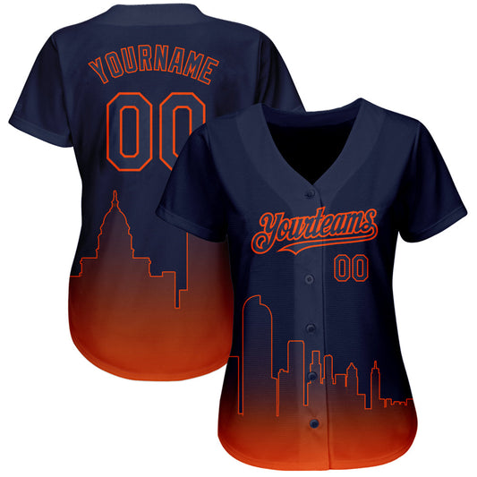 Custom Navy Orange 3D Denver City Edition Fade Fasion Authentic Baseball Jersey - Sky-Custom