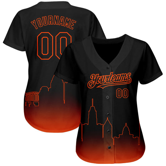 Custom Black Orange 3D Baltimore City Edition Fade Fasion Authentic Baseball Jersey - Sky-Custom