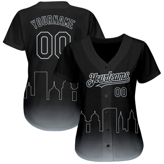 Custom Black Silver 3D Oakland City Edition Fade Fasion Authentic Baseball Jersey - Sky-Custom