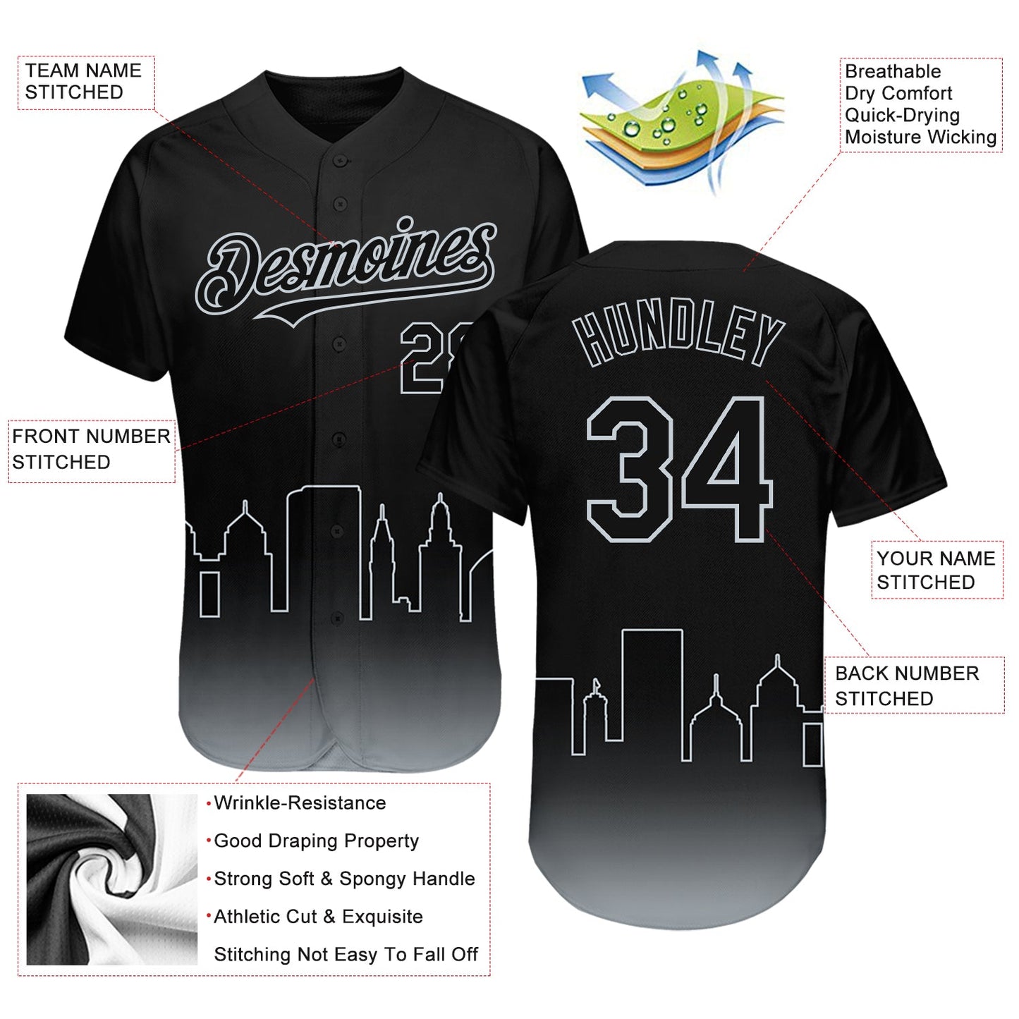 Custom Black Silver 3D Oakland City Edition Fade Fasion Authentic Baseball Jersey - Sky-Custom