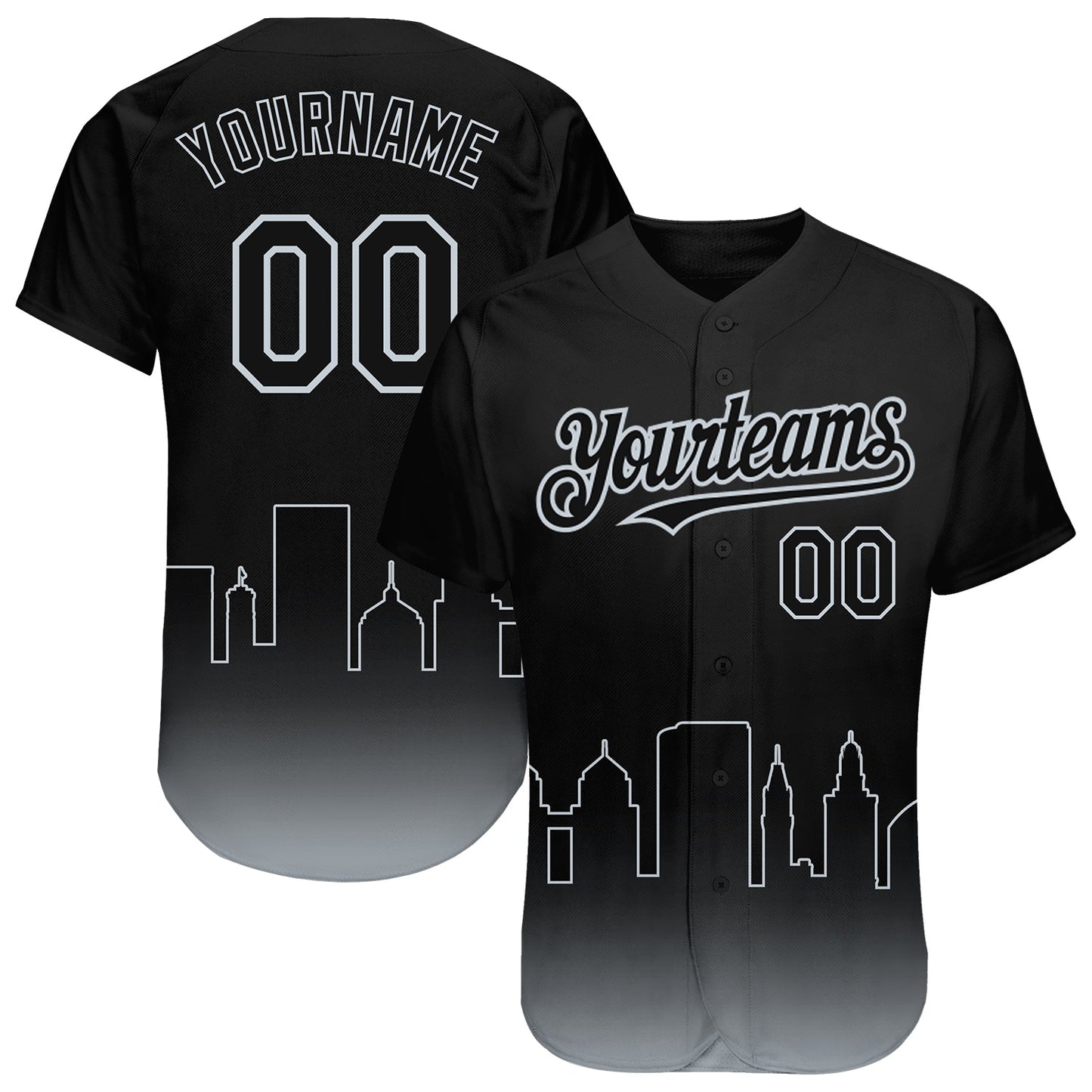 Custom Black Silver 3D Oakland City Edition Fade Fasion Authentic Baseball Jersey - Sky-Custom