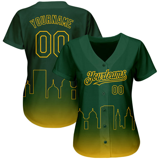 Custom Green Gold 3D Oakland City Edition Fade Fasion Authentic Baseball Jersey - Sky-Custom