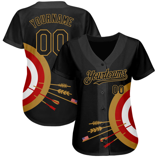 Custom Black Old Gold-Red 3D Pattern Design Dart Board Target Authentic Baseball Jersey - Sky-Custom