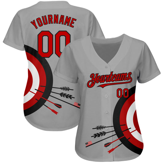 Custom Gray Red-Black 3D Pattern Design Dart Board Target Authentic Baseball Jersey - Sky-Custom
