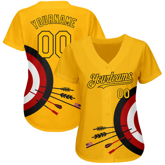 Custom Gold Black-Red 3D Pattern Design Dart Board Target Authentic Baseball Jersey - Sky-Custom