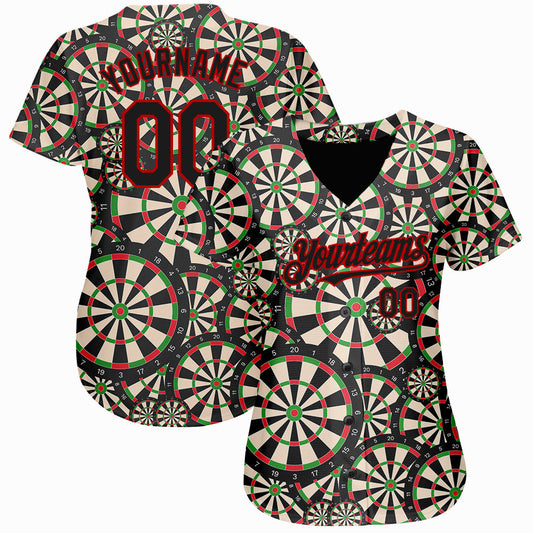 Custom Black Red 3D Pattern Design Dart Board Authentic Baseball Jersey - Sky-Custom