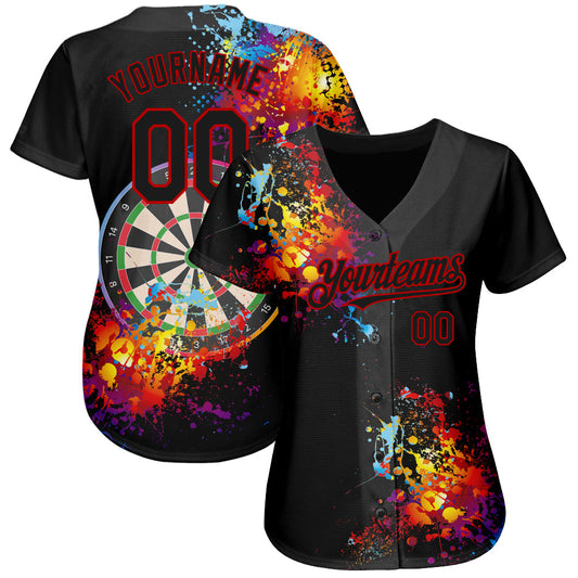 Custom Black Red 3D Pattern Design Dart Board Authentic Baseball Jersey - Sky-Custom