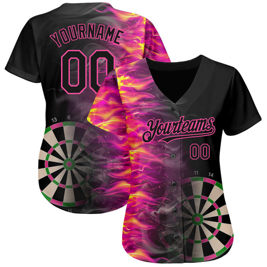 Custom Black Pink 3D Pattern Design Fiery Dart Board Authentic Baseball Jersey - Sky-Custom