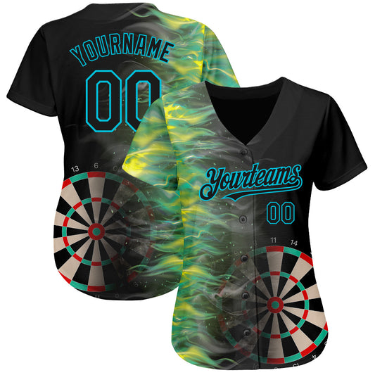 Custom Black Lakes Blue 3D Pattern Design Fiery Dart Board Authentic Baseball Jersey - Sky-Custom