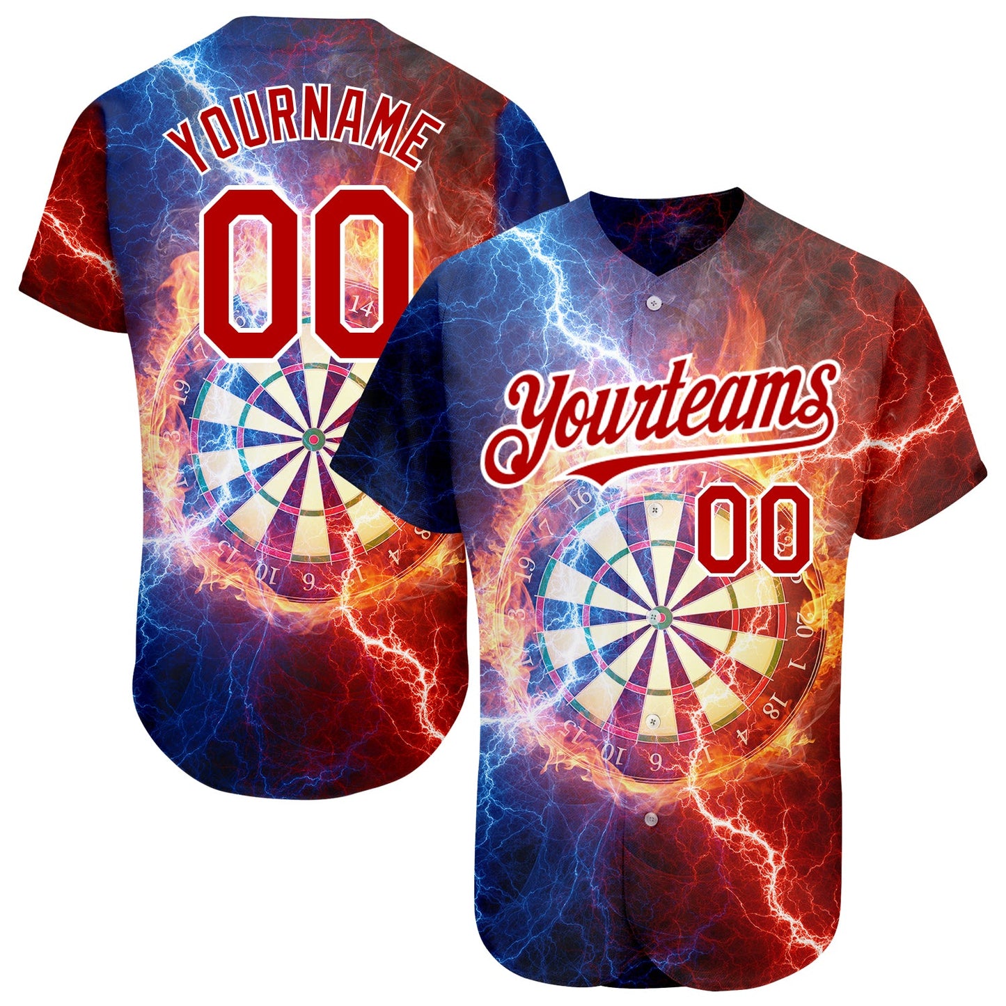 Custom Black Red-White 3D Pattern Design Lightning Flame Dart Board Authentic Baseball Jersey - Sky-Custom