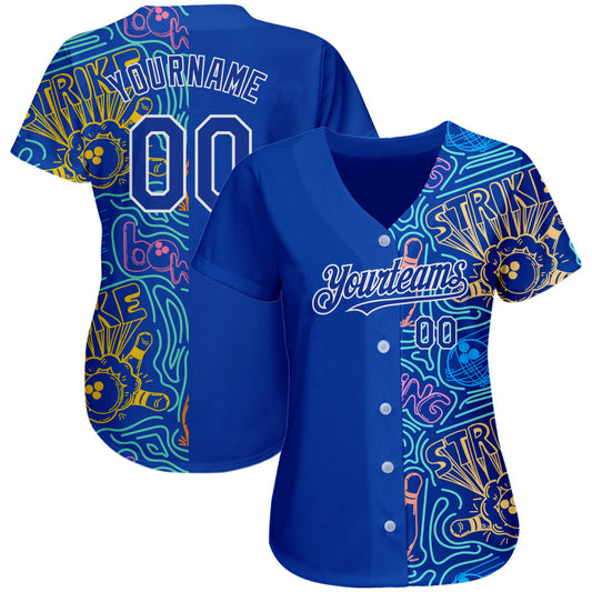 Custom Royal White 3D Pattern Design Bowling Authentic Baseball Jersey - Sky-Custom