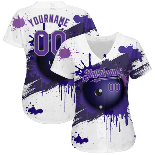 Custom White Purple-Gray 3D Pattern Design Bowling Ball Authentic Baseball Jersey - Sky-Custom